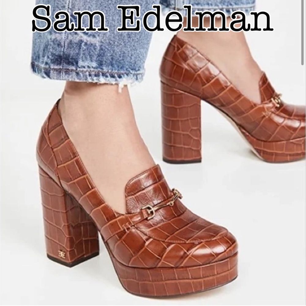 Sam Edelman Aretha Brown Leather Platform Loafers Size 10